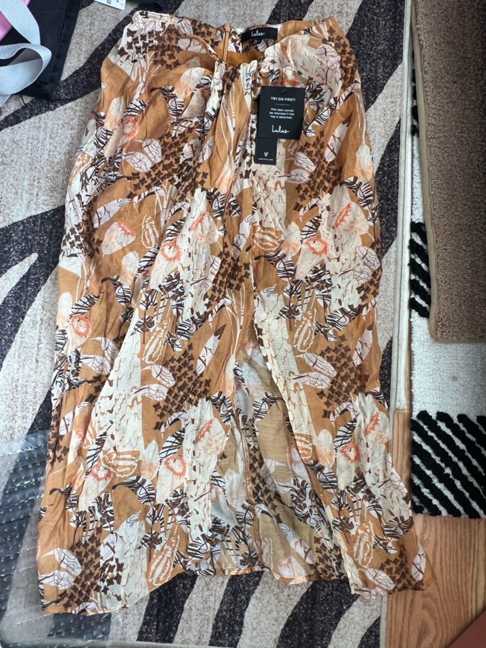 Lulu's Something Wild Brown Multi Print Twist-Front Midi Skirt NWT - Picture 3 of 10